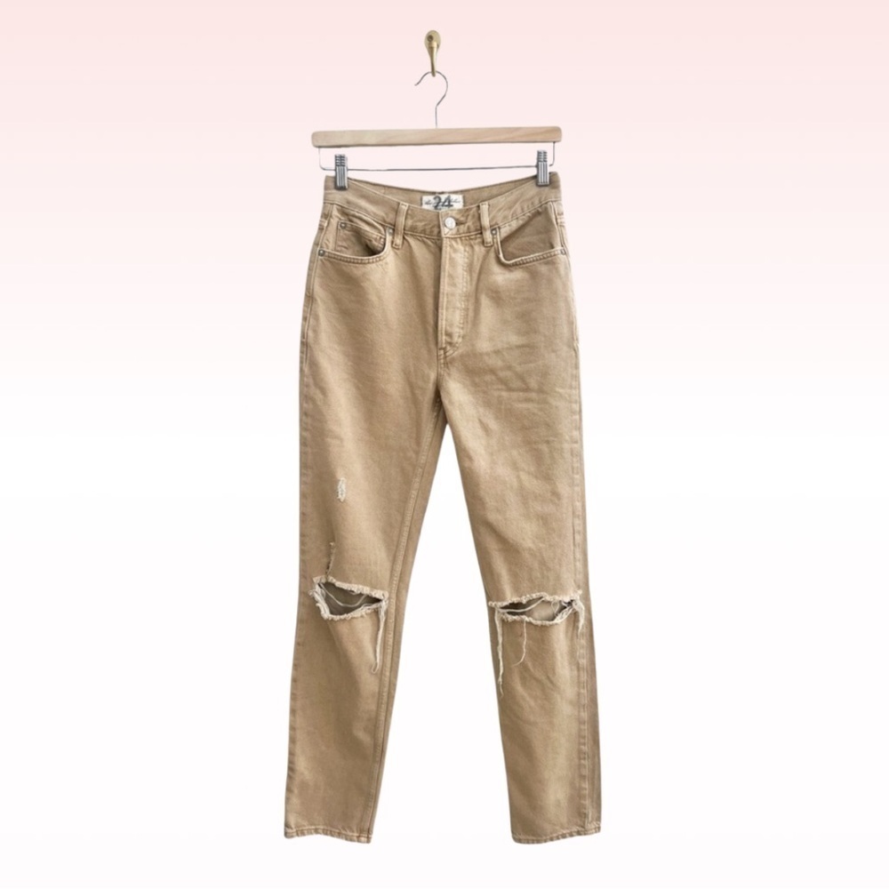 WE THE FREE Tan Distressed Knee Straight Jeans (Sz 24)